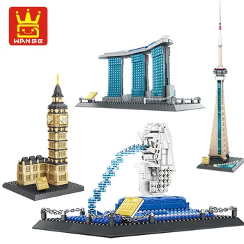 Deimantų Blokai Garsaus Architektūros Singapūras Merlion Statula Modelis Marina Bay Sands CN Bokštas, Big Ben, Statyba Blokai, Plytos, Žaislai