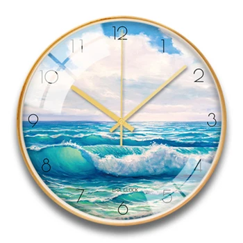 Dekoratyvinis Mėlynas Vandenynas, Mediniai Sieniniai Laikrodžiai Tyli Kvarco Apskritas Medinis Kabo Laikrodis Modernaus Dizaino Namų Dekoro