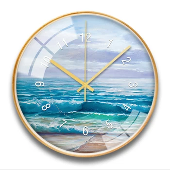Dekoratyvinis Mėlynas Vandenynas, Mediniai Sieniniai Laikrodžiai Tyli Kvarco Apskritas Medinis Kabo Laikrodis Modernaus Dizaino Namų Dekoro