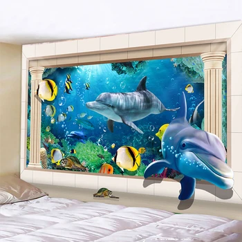 Delfinų klounas povandeninis pasaulis gražus žuvis, gobelenas kiliminė danga, sienos audinio apdaila namo apdaila paplūdimio kilimėlis