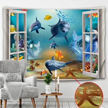 Delfinų klounas povandeninis pasaulis gražus žuvis, gobelenas kiliminė danga, sienos audinio apdaila namo apdaila paplūdimio kilimėlis