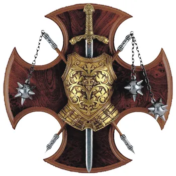 DENIX replika herbas Sienos, Arsenale, sergantiems širdies, kardas ir 2 rankovėmis, 25cm, iš medžio ir metalo, apdailos, renkant...