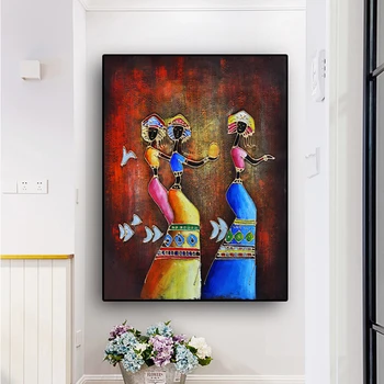 Derliaus Afrikos Moteris, Abstrakčiai Naftos Tapyba ant Drobės, Plakatų ir grafikos Skandinavijos Drobė Menas Sienos Nuotrauka už Kambarį