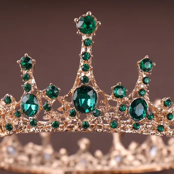 Derliaus Baroko Green Crystal Turas Karalienės Karūnos Vestuvių Tiara Nuotakos Diadem Aukso Spalvos Vinjetė Suknelė Vestuvių Plaukų Aksesuarai