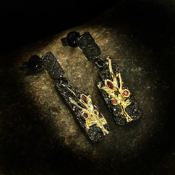 Derliaus Bohemiškas Stilius Dviejų tonų Juodojo Aukso Moterų Iškilumo Ponios Auskarai 925 Sidabro Originalūs Rankų darbo Papuošalai