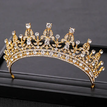 Derliaus Bridal Crown Šukuosena Aukso Karūną Vestuvių Plaukų Aksesuarai Baroko Kalnų Krištolas Šalies Crystal Crown Nuotakos Vestuvių Karūna