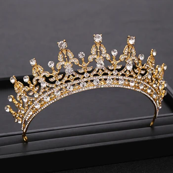 Derliaus Bridal Crown Šukuosena Aukso Karūną Vestuvių Plaukų Aksesuarai Baroko Kalnų Krištolas Šalies Crystal Crown Nuotakos Vestuvių Karūna