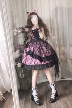 Derliaus falbala aukšto juosmens Palace saldus princesė lolita dirželis suknelė spausdinimo viktorijos suknelė kawaii girl gothic lolita cos loli