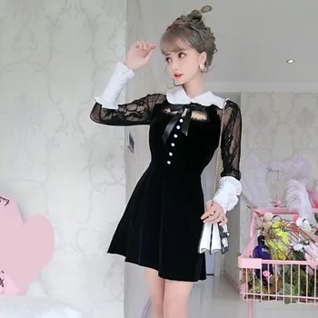 Derliaus gotikos tuščiaviduriai nėrinių temperamentas lolita dress seksuali juoda bowknot viktorijos suknelė kawaii girl gothic lolita op loli cos