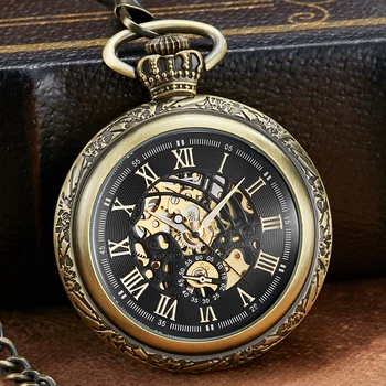 Derliaus Vainikai, Dizainas, Išraižytas Numerio Rinkimo Mechaninė Kišeninio Laikrodžio Vyrų Grandinės Unikalus Tuščiaviduriai Steampunk Juodos Spalvos Mechaninis Laikrodis Laikrodis