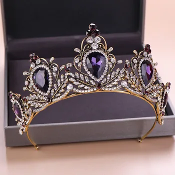 Derliaus Žavinga Violetinė Crystal Bridal Crown Rožančiai Kaspinai Didinga kalnų krištolas Diadem Nuotakos Vestuvių Plaukų Aksesuarai JL