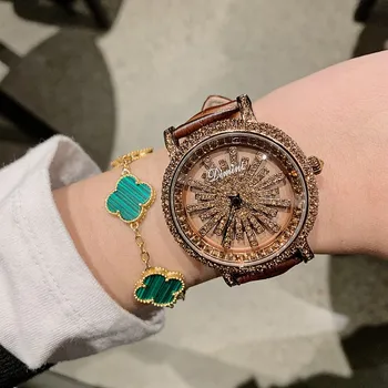 Diamond Prabanga Moterų Laikrodžiai Sukimosi Dial Kristalų Ponios Žiūrėti Vandeniui Gėlių riešo žiūrėti moterims laikrodis relogio feminino