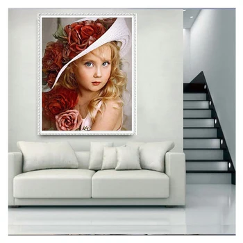 Diamond Siuvinėjimo angelai mergina rose skrybėlę 5D Diamond Tapybos kvadratiniu /Apvalus Gręžimo kalnų krištolas Mozaika 