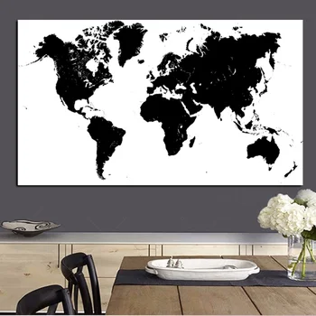 Didelio Dydžio Abstrakti Juoda ir Balta Pasaulyje Žemėlapį Šiuolaikinės Tapybos ant Drobės Plakato spauda Sienos Meno Nuotrauką Kambarį Cuadros