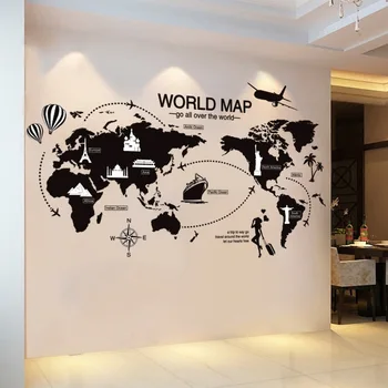 Didelio Dydžio Pasaulio Žemėlapio Sienų Lipdukai Black Pasaulio Žemėlapis Namų Dekoro, Vaikų Kambarys, Kelionės Lėktuvu Sienų Lipdukai Miegamasis