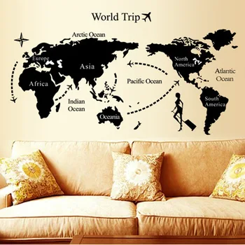 Didelio Dydžio Pasaulio Žemėlapio Sienų Lipdukai Black Pasaulio Žemėlapis Namų Dekoro, Vaikų Kambarys, Kelionės Lėktuvu Sienų Lipdukai Miegamasis