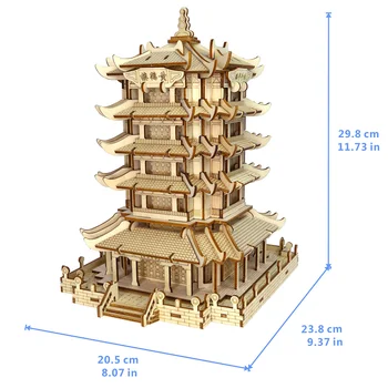 Didelio Tikslumo Lazerio Pjovimo Dėlionė 3D Mediniai Kinų Stiliaus Tema Dėlionės modelių Kūrimo Rinkiniai Vaikams - Geltonosios Gervės Bokštas
