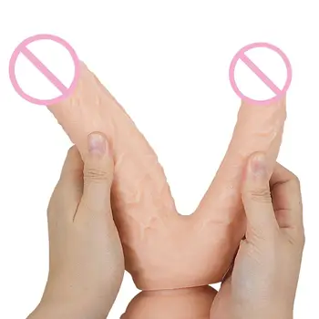 Didelis Double Vadovauja Vibratorių Stimuliacija, Makšties ir Išangės Realistiškas Penis Dual Baigėsi Falą su Stipriais Taurės Sekso Žaislai Moterims