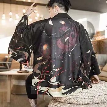 Didelis Dydis 3XL Spausdinti Japonų Yukata Vyrų Kimono Megztinis Vasaros Paplūdimio Kimono Prarasti Japonijos Samurajų Apranga Atsitiktinis viršutinių drabužių siuvimas