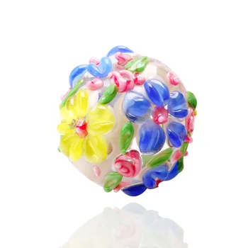 Didmeninė 3pcs 16mm 3D Boutique Gėlių Murano Stiklo karoliukai Tinka Europos Pakabukai Apyrankės Pakabukai 