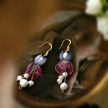 Didmeninė elegantiškas originalūs papuošalai, rankų darbo natūralių perlų gėlių derliaus kutas lašas auskarai moterims