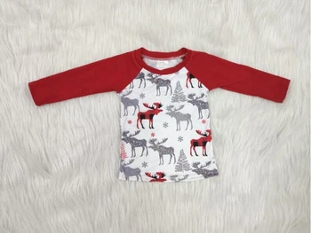 Didmeninė/mažmeninė elnias modelis kūdikių, mergaičių ir berniukų marškinėliai kalėdų unisex vaikai boutique rudenį vaikų apranga topai