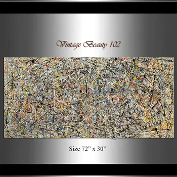 Didžiulis Tapybos Jackson Pollock Stiliaus,Abstraktusis Menas, sienos meno ant drobės,Derliaus lux Geltonos-pilkos spalvos tonas Didelis oilpainting Nemokamas pristatymas