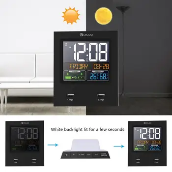 Digoo DG-C3X Dual Signalizacijos Atidėti Laikrodis Kalendorius +2 USB LED Apšvietimas Temperatūros, Drėgmės, Oro Stotis 12hr/24 val