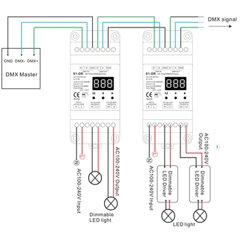 DIN bėgelio AC100-240V 288W 2 Kanalo Simistorių DMX Dimeris, Dual channel išėjimo Silicio DMX 512 controller S1-DR