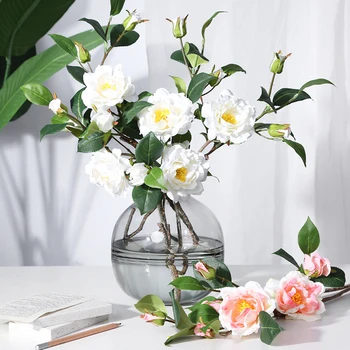 Dirbtinis Camellia Žiedų Šiaurės Arbata, Rožių Gardenia Didelis Galvos Netikrą Gėlių Filialas, Kalėdų Papuošalų, Namų Vestuves Dekoras