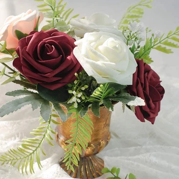 Dirbtinės Gėlės 25Pcs Nekilnojamojo Ieško Bordo Netikrą Rožės su Stiebai už 