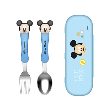 Disney 1 naujų indai vaikams 3D plastikinę dėžutę, Mickey lėlės vaikų ugdymo stalo įrankiai rinkinys, 3-6 metų amžiaus, šaukštas šakutė