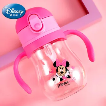 Disney 360ml Mielas Minnie Peliukas Kūdikį Krūtimi, Puodelis su Šiaudų Vaikai Mokosi Šėrimo Gėrimo Butelis su Rankena Vaikų Mokymo Taurė