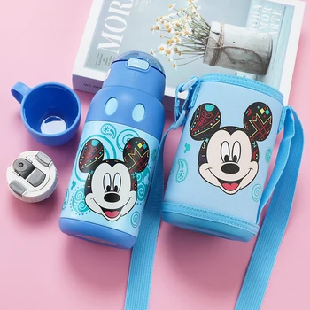 Disney 500ml Mickey Minnie Vaikams, Vandens, Puodelis su Šiaudų Virvelę Butelis pradinėje Mokykloje Berniukas ir Mergaitė Kūdikis Nešiojamas Vandens virdulys