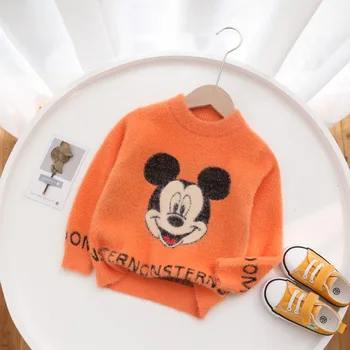 Disney Mickey Megztinis Džemperis Berniukams, Mergaitėms Mink Kašmyras Animacinių filmų ilgomis Rankovėmis Palaidinukė O-Kaklo Žiemos Paltai