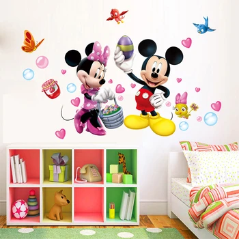 Disney mickey minnie mouse paukščių sienų lipdukai miegamojo, vaikų darželio namų dekoro animacinių filmų sienos lipdukai pvc jam prilygintą išsilavinimą meno 