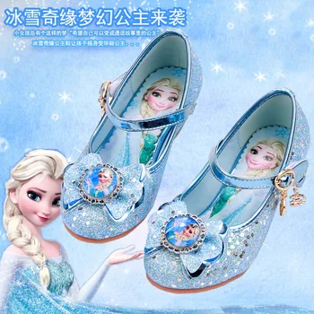 Disney naujų animacinių filmų merginos laisvalaikio bateliai vaikų aukštos obcasie batų elsa princesė užšaldyti animacinių filmų bowknot odiniai batai