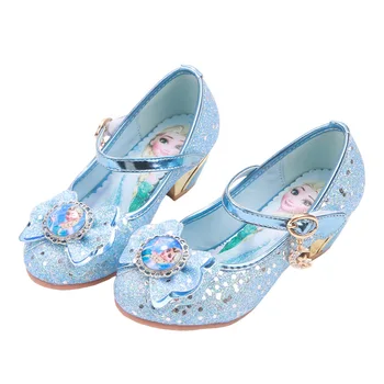 Disney naujų animacinių filmų merginos laisvalaikio bateliai vaikų aukštos obcasie batų elsa princesė užšaldyti animacinių filmų bowknot odiniai batai