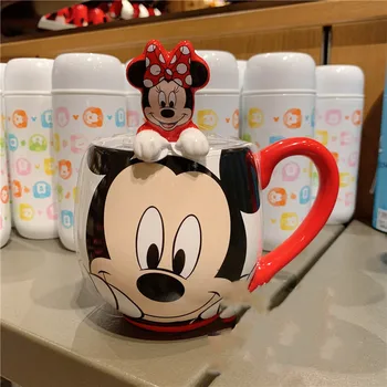 Disney Originali Mickey Mouse Animacinių filmų Keramikos Puodelius Su Šaukštu Minnie ančiukas Donaldas Pieno Taurės ir Puodeliai Puodeliai Kavos Puodelio Kelionės Puodelis