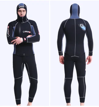 DIVE&SAIL 2 gabalas 5MM SCR neopreno vyrų wetsuit gobtuvu nardymo kostiumo užtrauktuką padalinta nardymo kostiumas dvigubai profesinės Tirštėti šiltas
