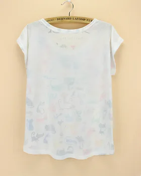 Doodle Katės spausdinti Marškinėlius ponios Naujovė modelis t-marškinėliai moteriški mados summer tee didelis dydis viršūnes trišakiai trumpi rankovėmis drabužius