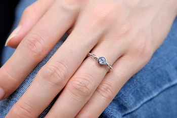 DORMITH nekilnojamojo 925 sterlingas sidabro žiedas vestuvės vestuvinis žiedas apvalios formos 3A kubinis cirkonis žiedai moterims, juvelyrika, žiedai