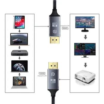 DP Kabelis DisplayPort 8K Kabelis 4K 144Hz 165Hz Display Port Adapteris, Skirtas Vaizdo PC Nešiojamas HD TV DP Display Port 1.4 Kabelis