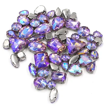 Drabužių priedai mišrios formos Crystal Violet AB stiklo kristalų siuvimo strazdų su sidabro bazę suknelė/drabužių/batų
