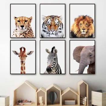 Dramblys, Leopardas, Liūtas, Tigras Žirafa, Zebras Sienos Meno Tapybos Drobės Šiaurės Plakatai Ir Spausdina Sienos Nuotraukas Gyvenimo Kambario Dekoro