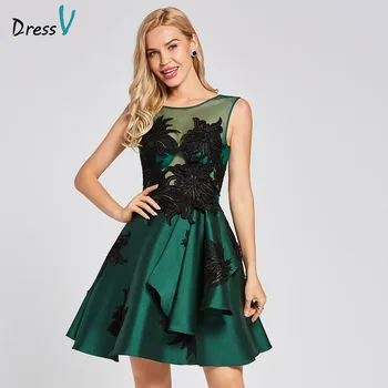 Dressv tamsiai žalias kokteilis suknelė pigūs samtelis kaklo linija, rankovių baigimo šalis suknelė elegantiškas mados kokteilis suknelė