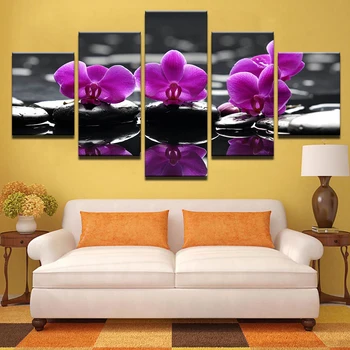 Drobė HD Spaudinių Kambarį Namų Dekoro 5 vnt Spa Akmenų Kandys, Orchidėja, Gėlių, Paveikslų, Meno, Plakato Sistema