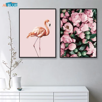 Drobė Meno, Plakato Ir Spausdina Bijūnas Gėlių Flamingo Kraštovaizdžio Sienos Meno Modernios Sienos Nuotrauka Už Kambarį Šiaurės Apdaila Namo