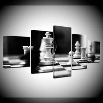 Drobė Nuotraukas Kambarį Dekoro 5 vnt Juodas Ir Baltas Šachmatų Paveikslų HD Spaudinių Žaidimas Plakatai Modulinės Sienos Meno Pagrindų