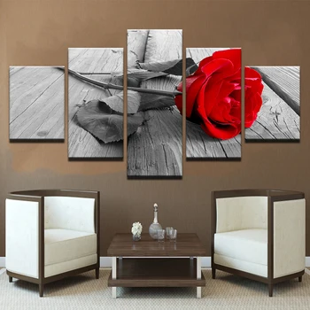 Drobė Paveikslų Sienos Meno HD Spaudinių Namų Dekoro Sistema, 5 vnt Gražus Raudonas Rose Plakatai Kambarį Gėlių Nuotraukas